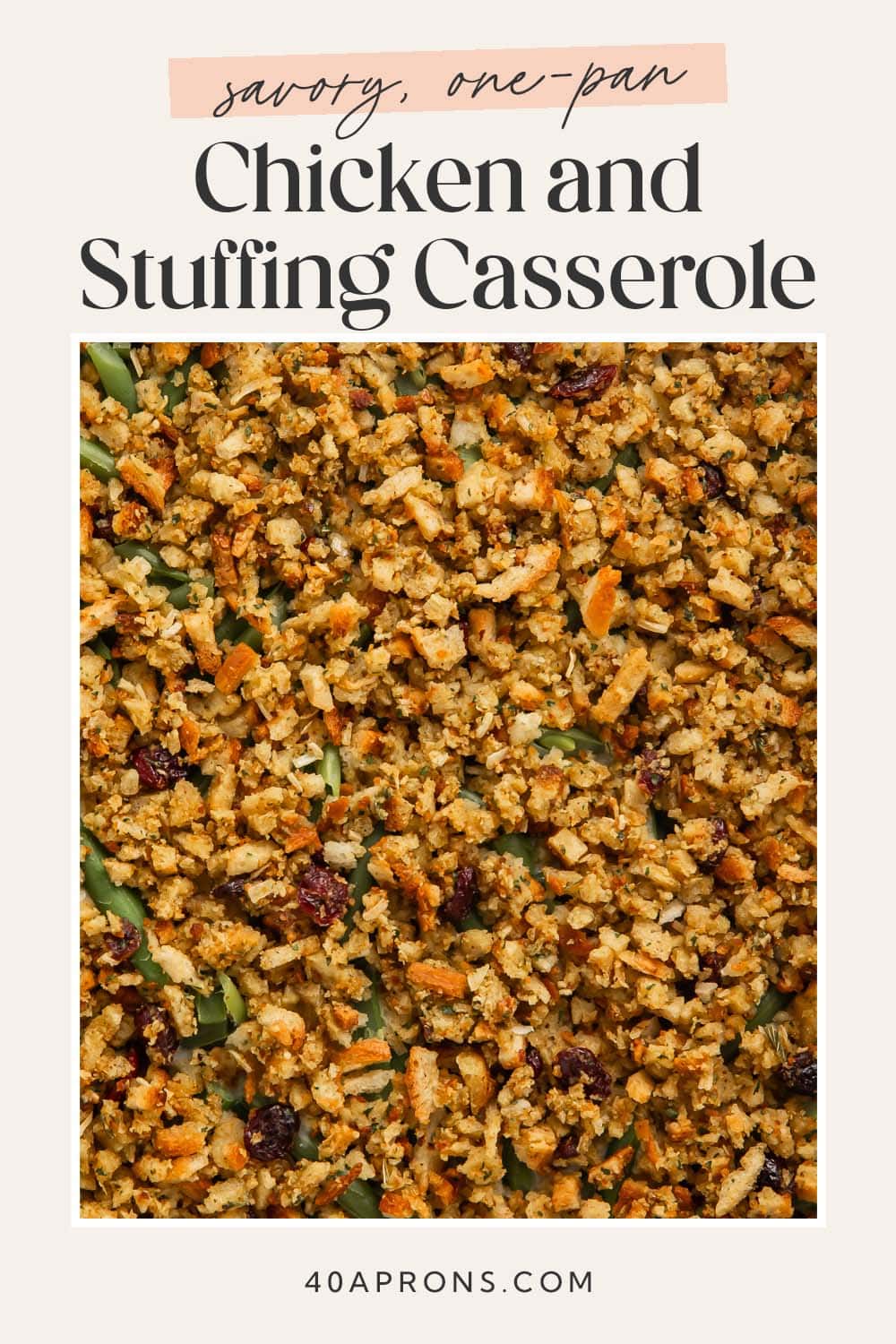 Pin graphic for chicken and stuffing casserole.