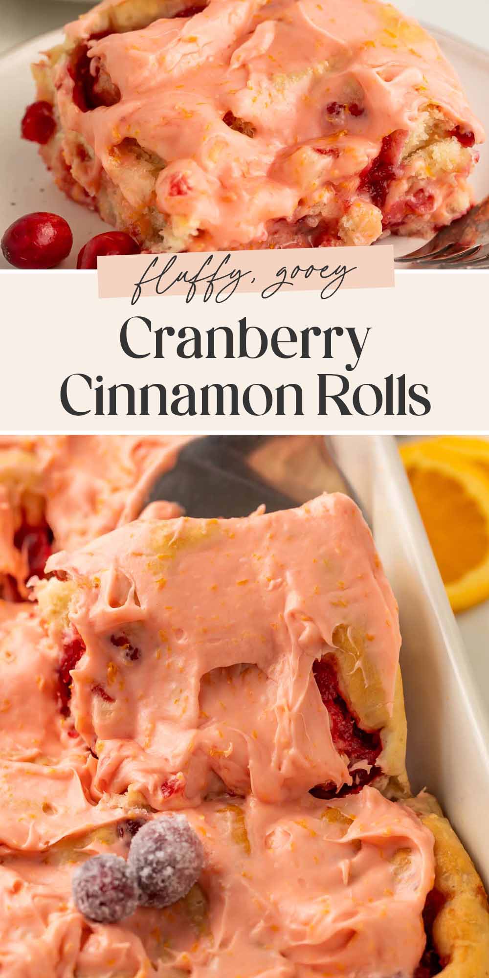 Pin graphic for cranberry cinnamon rolls.