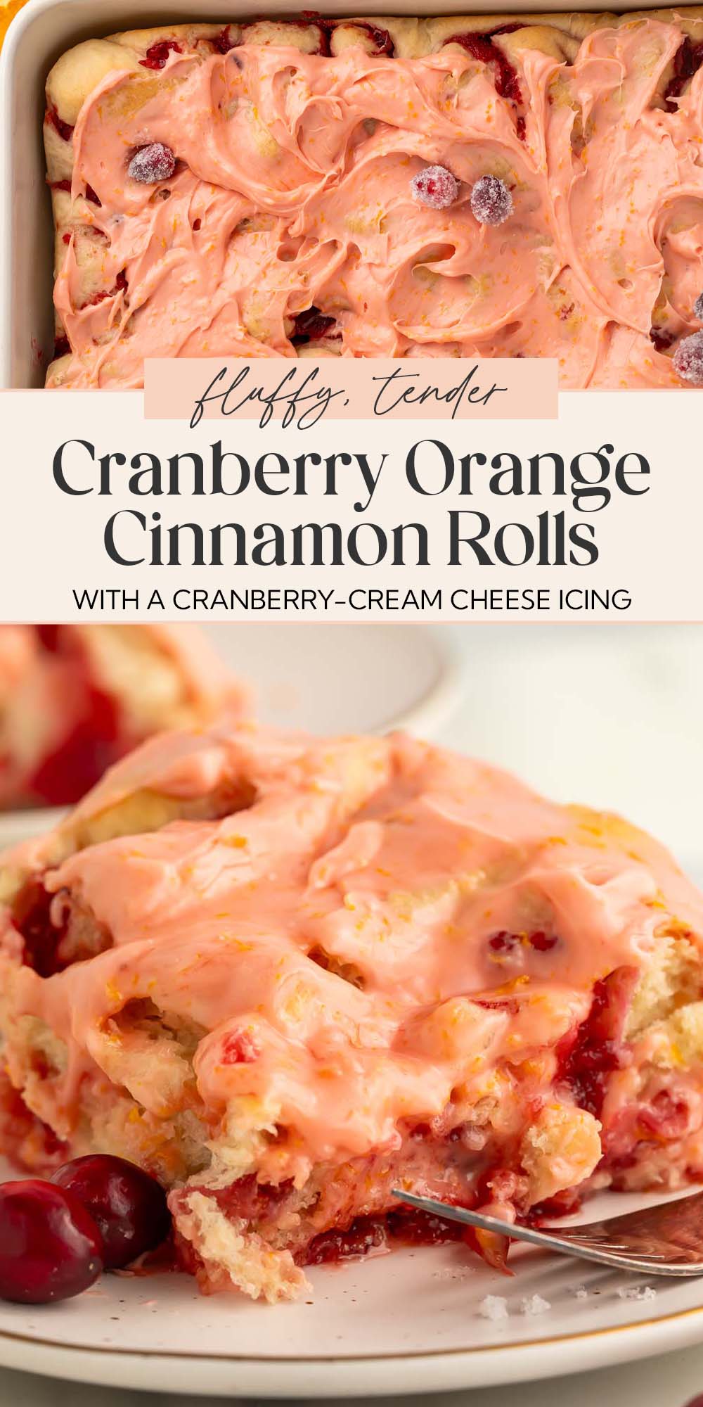 Pin graphic for cranberry cinnamon rolls.