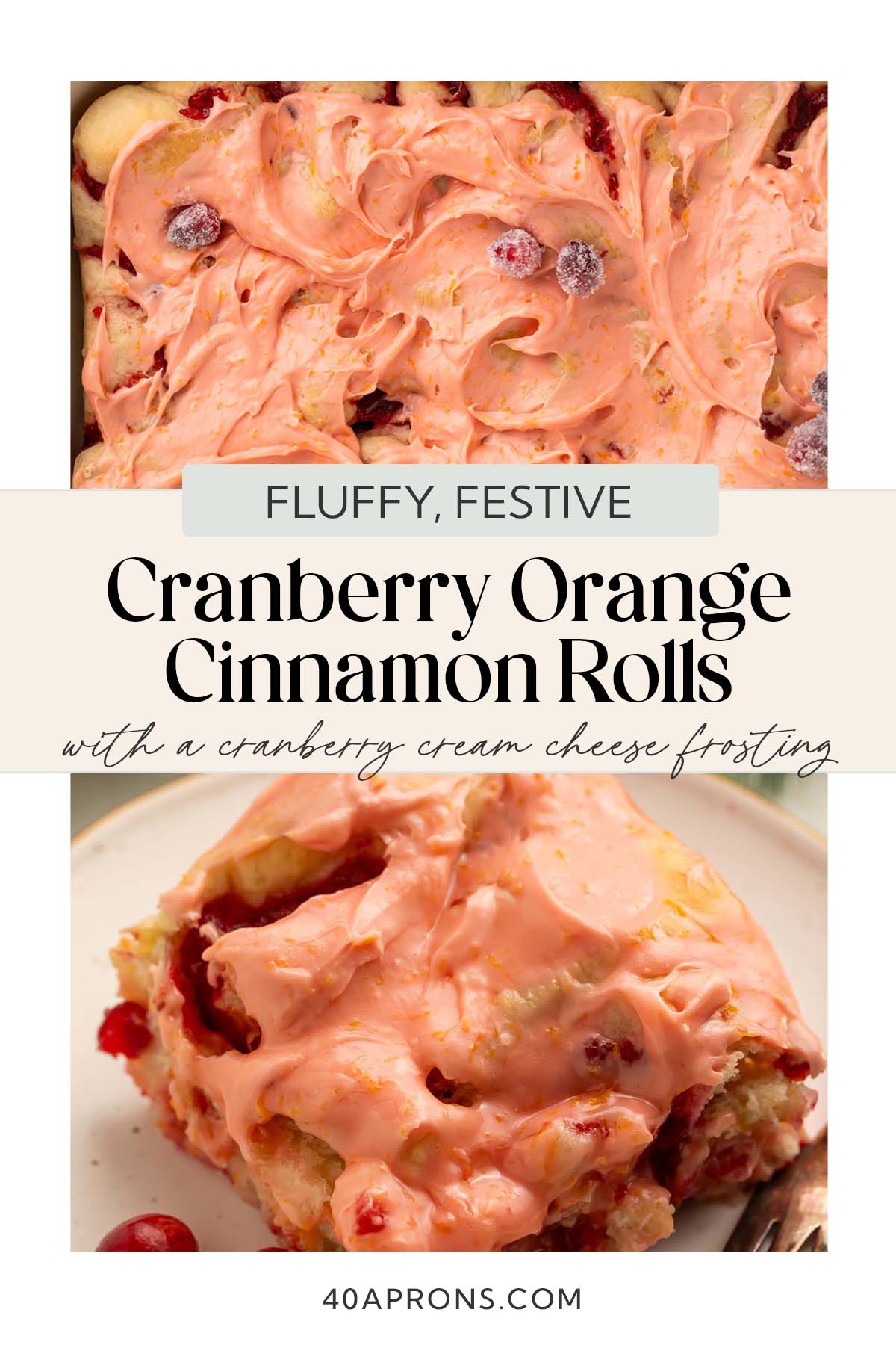 Pin graphic for cranberry cinnamon rolls.