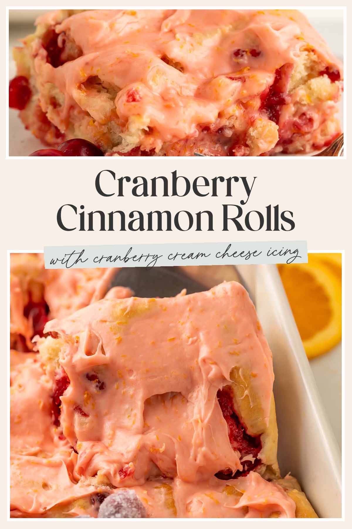 Pin graphic for cranberry cinnamon rolls.