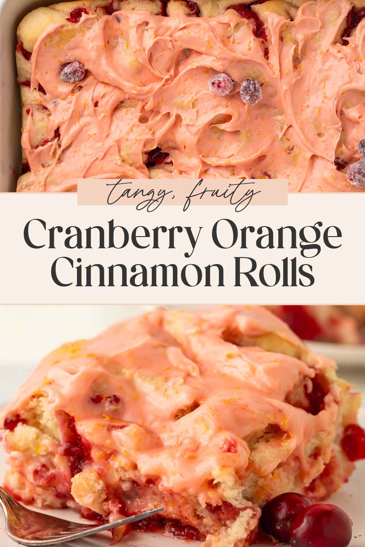 Pin graphic for cranberry cinnamon rolls.