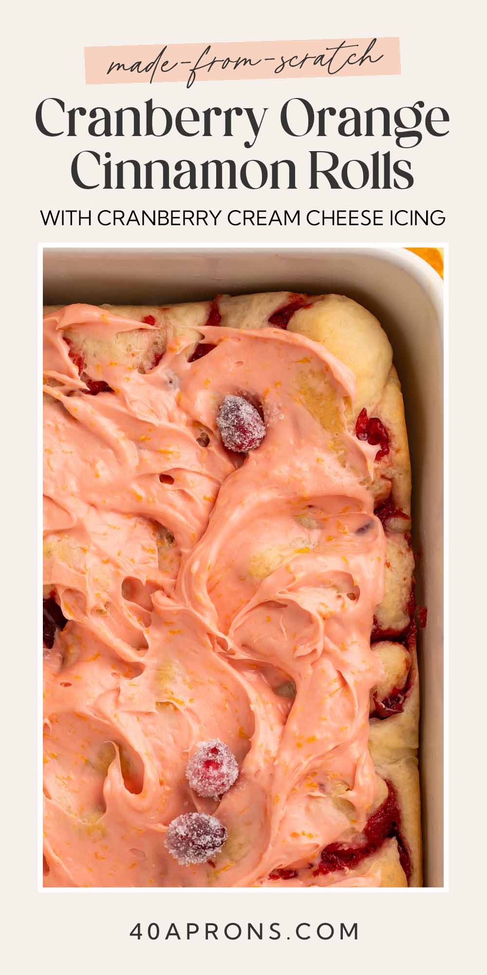 Pin graphic for cranberry cinnamon rolls.