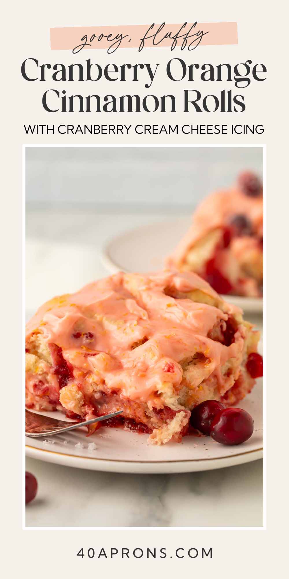 Pin graphic for cranberry cinnamon rolls.