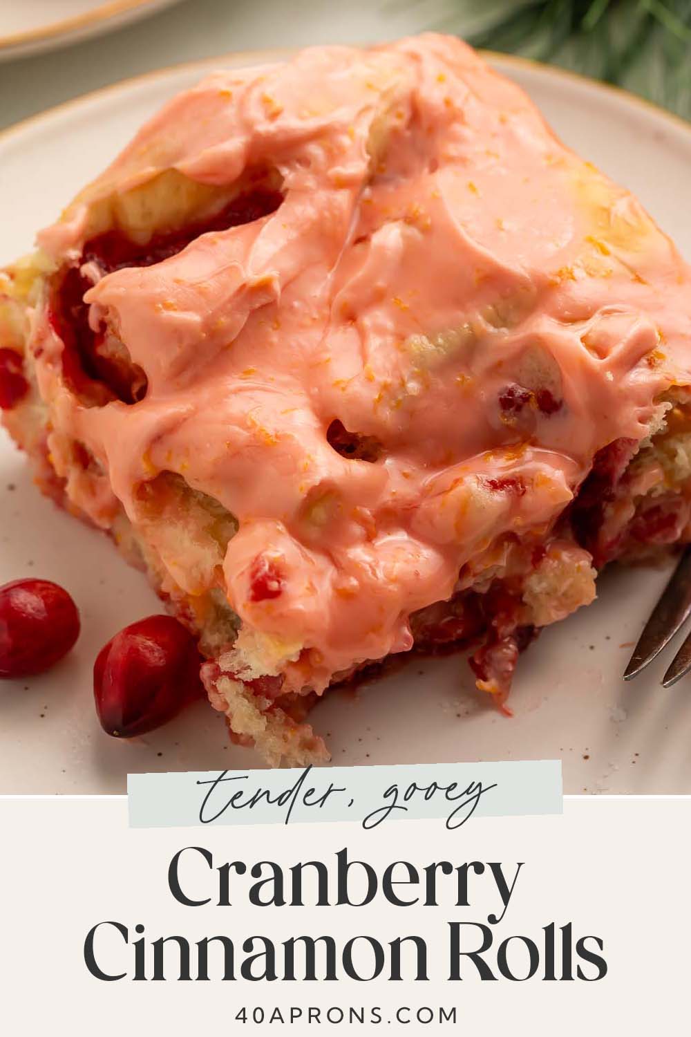 Pin graphic for cranberry cinnamon rolls.