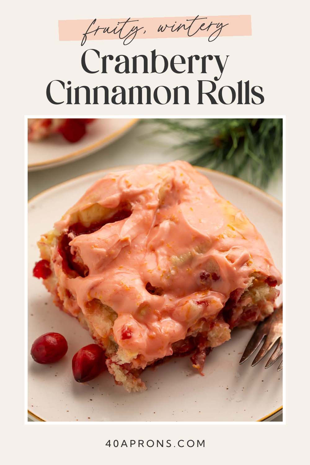 Pin graphic for cranberry cinnamon rolls.