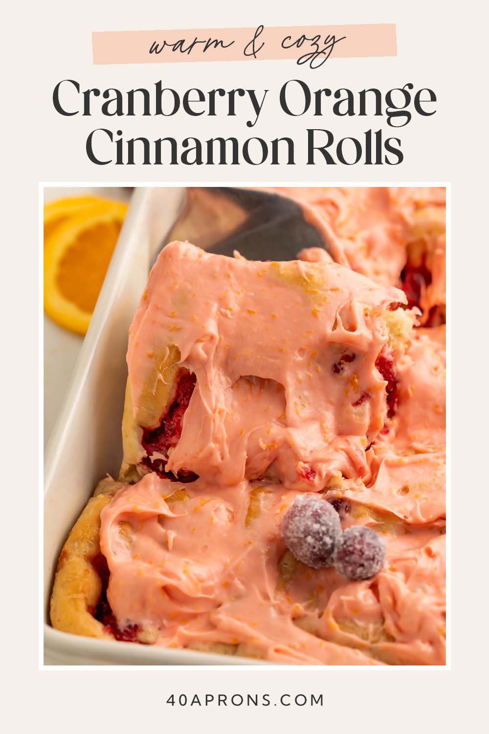 Pin graphic for cranberry cinnamon rolls.