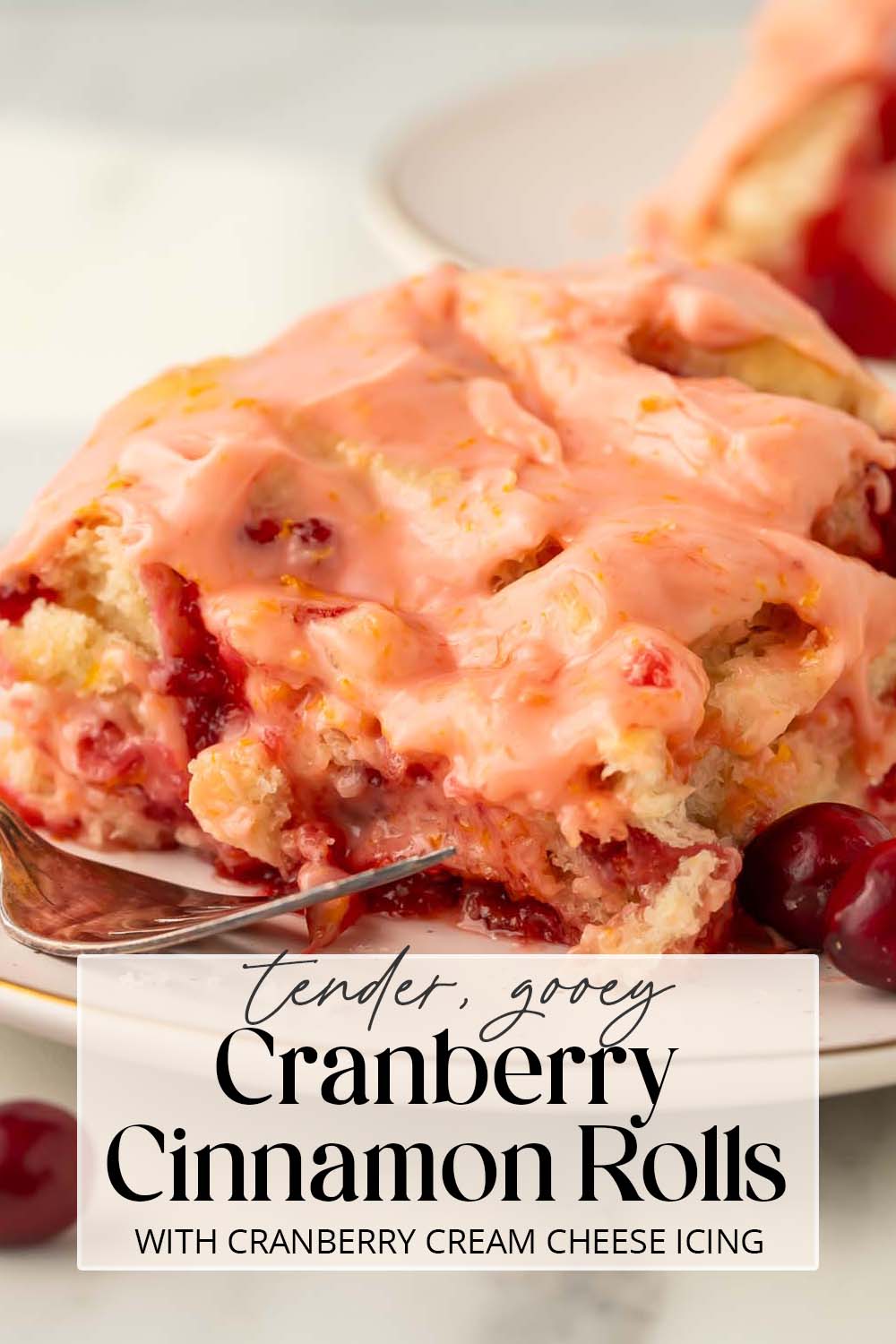 Pin graphic for cranberry cinnamon rolls.