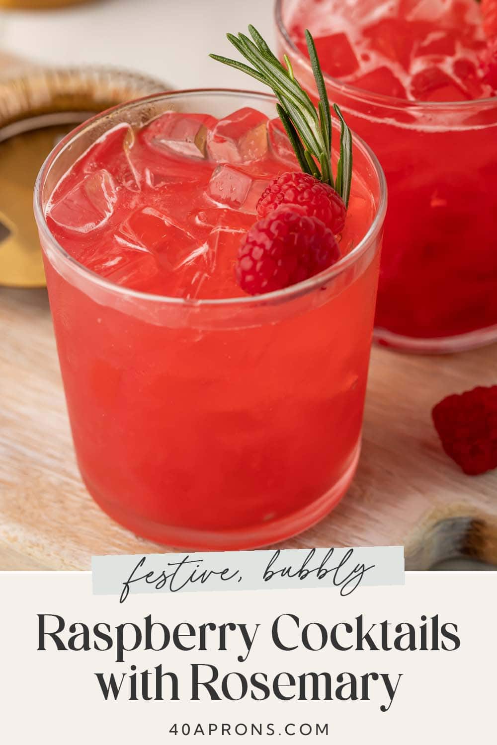 Pin graphic for raspberry cocktails with rosemary.