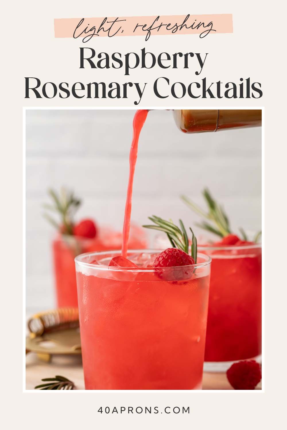 Pin graphic for raspberry cocktails with rosemary.