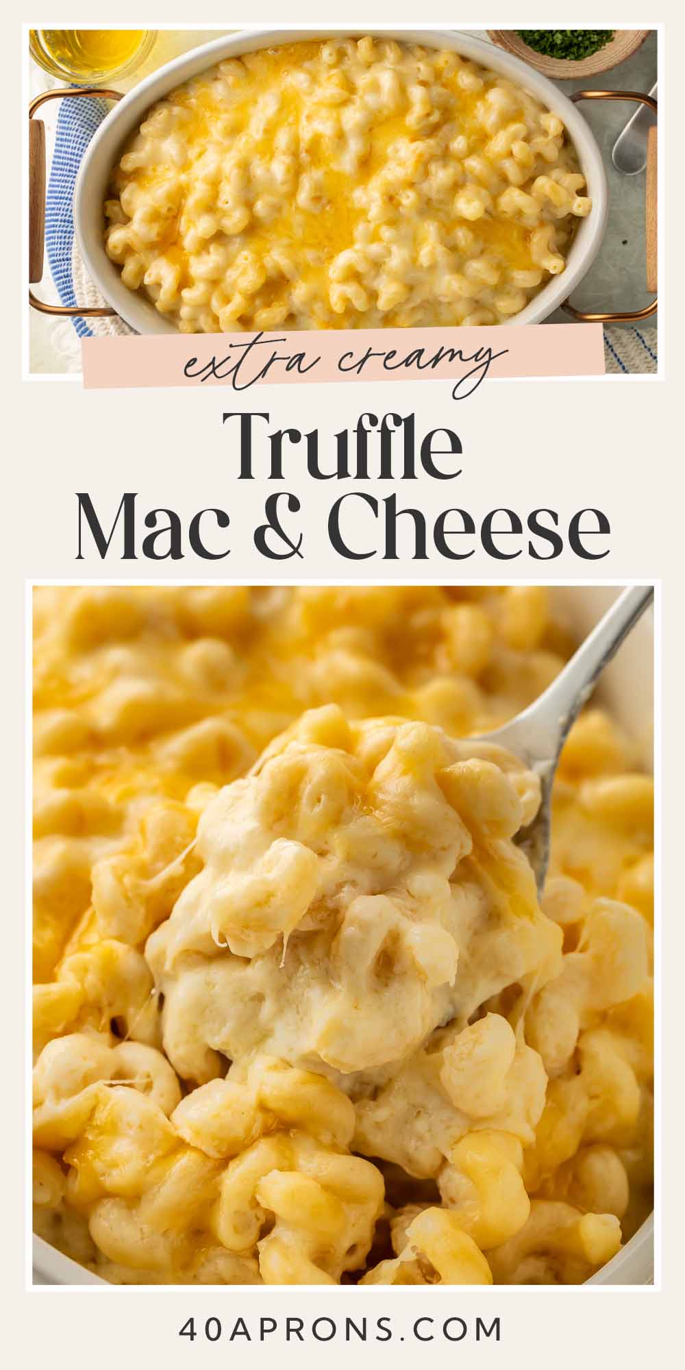 Pin graphic for truffle mac and cheese.