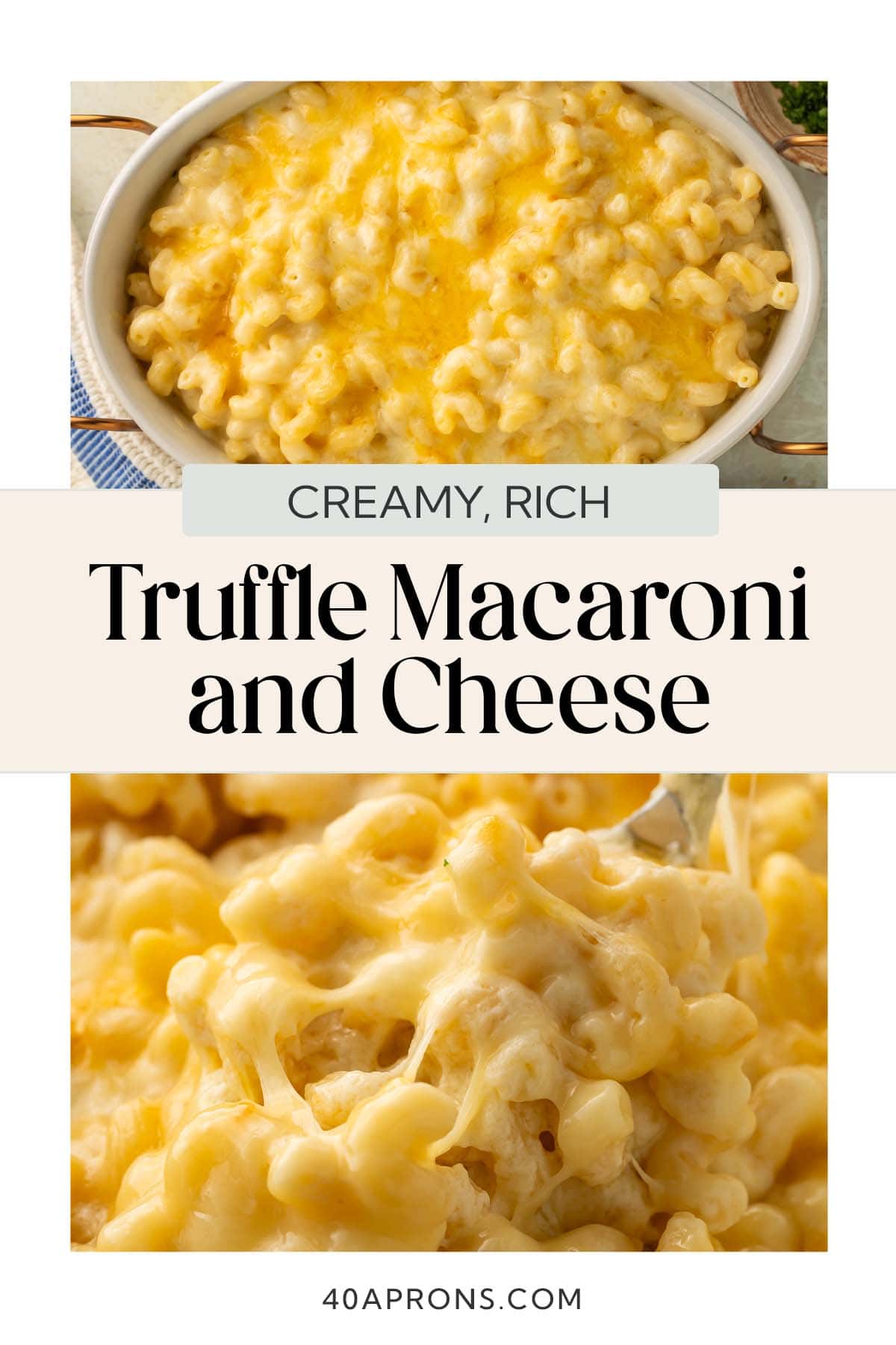 Pin graphic for truffle mac and cheese.