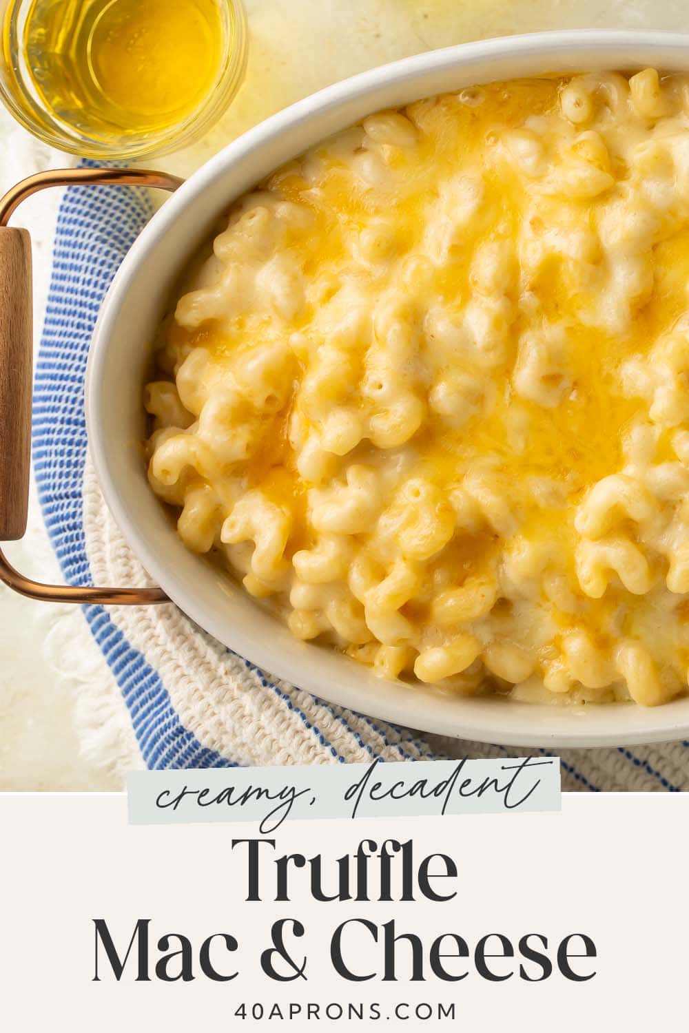 Pin graphic for truffle mac and cheese.