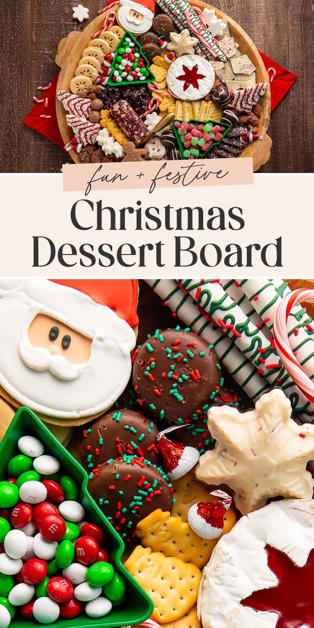 Pin graphic for Christmas dessert board.