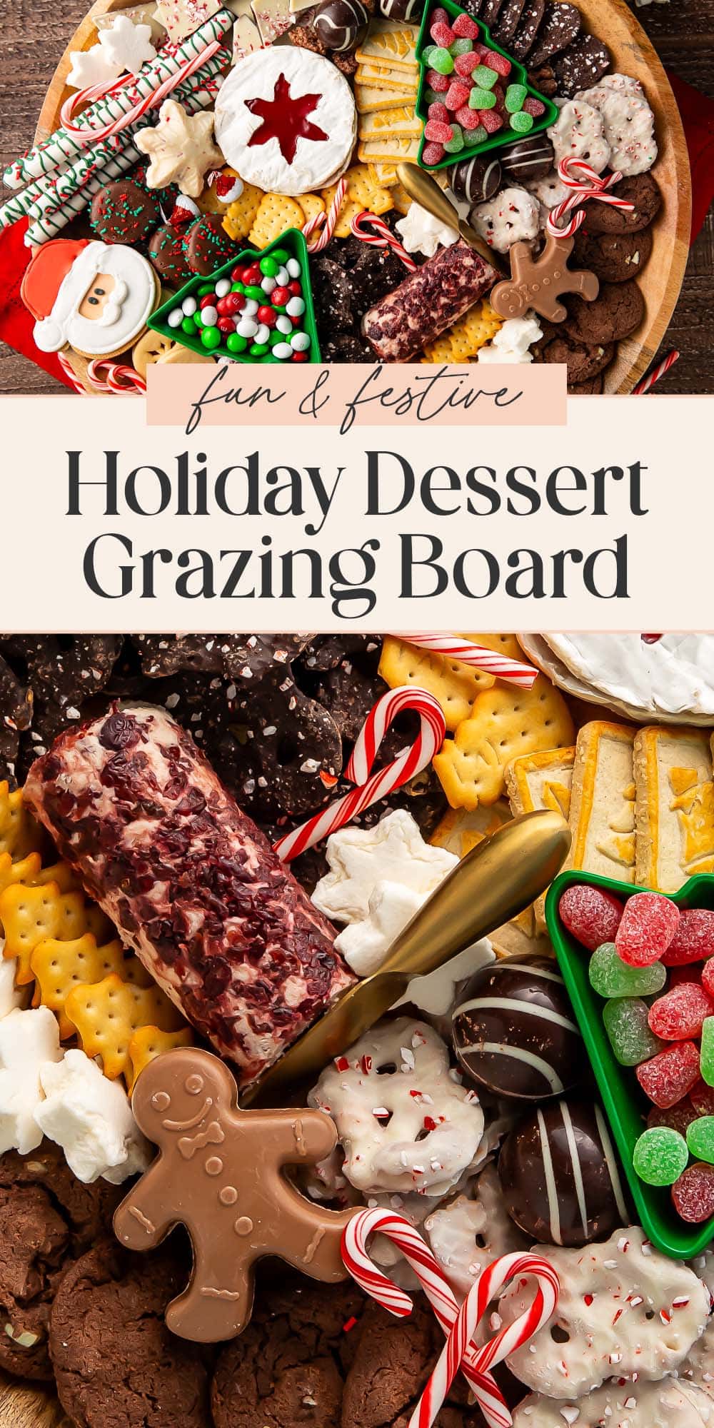 Pin graphic for Christmas dessert board.