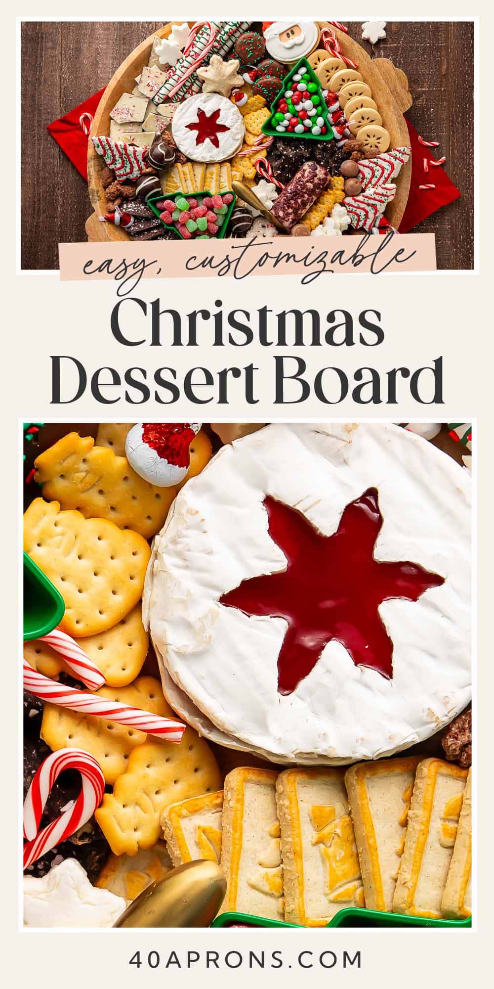 Pin graphic for Christmas dessert board.