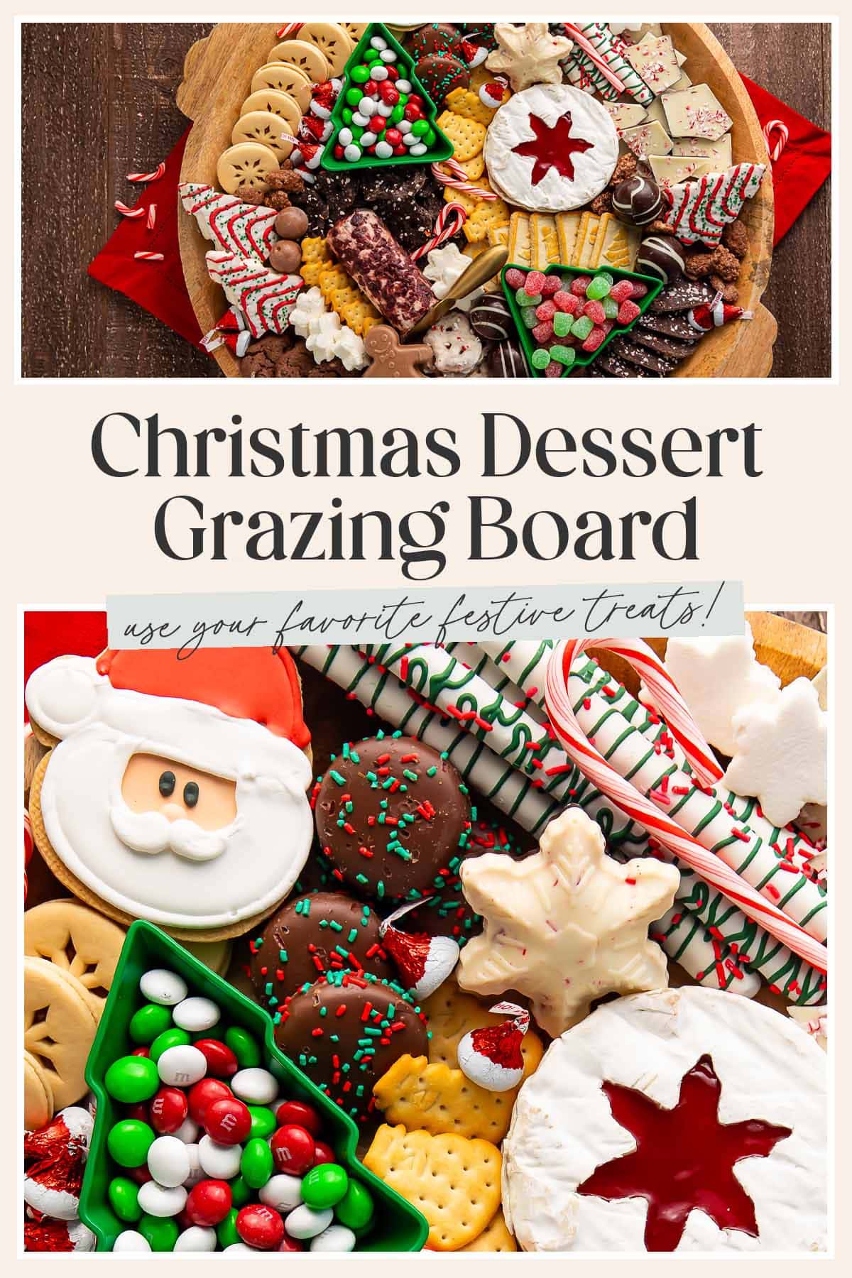 Pin graphic for Christmas dessert board.