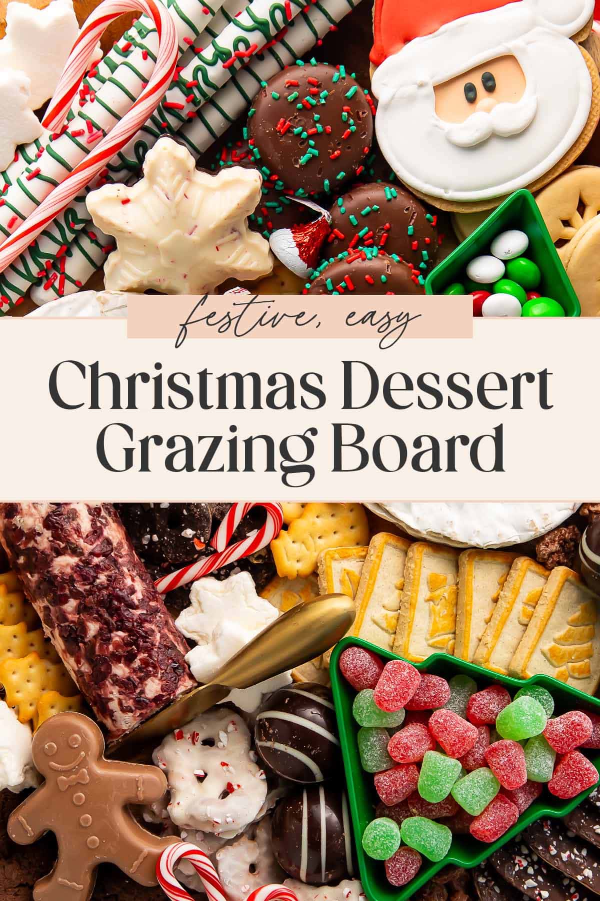 Pin graphic for Christmas dessert board.