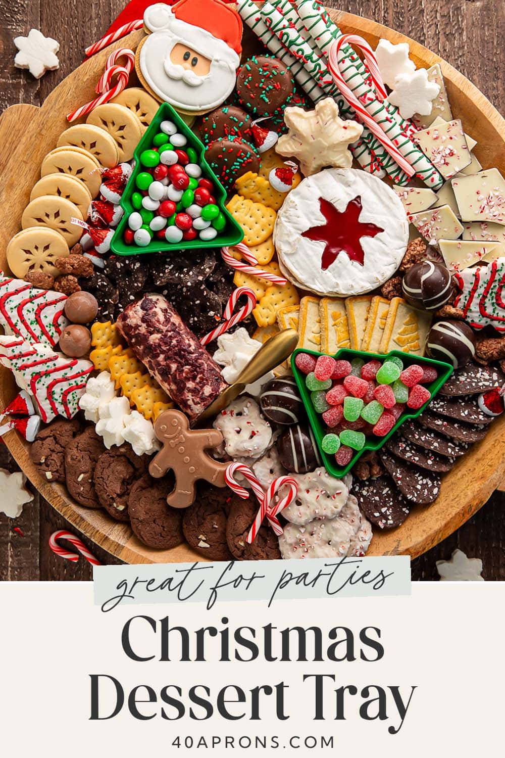 Pin graphic for Christmas dessert board.