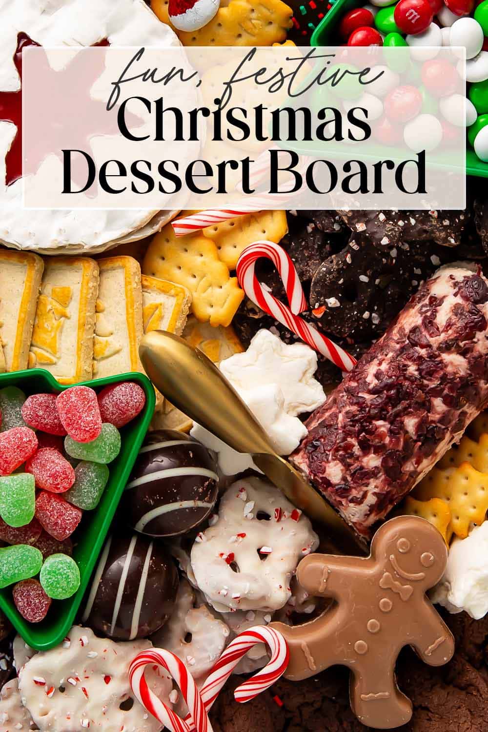 Pin graphic for Christmas dessert board.