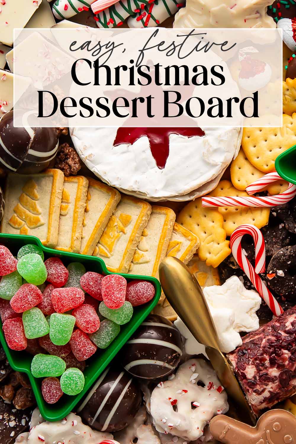 Pin graphic for Christmas dessert board.