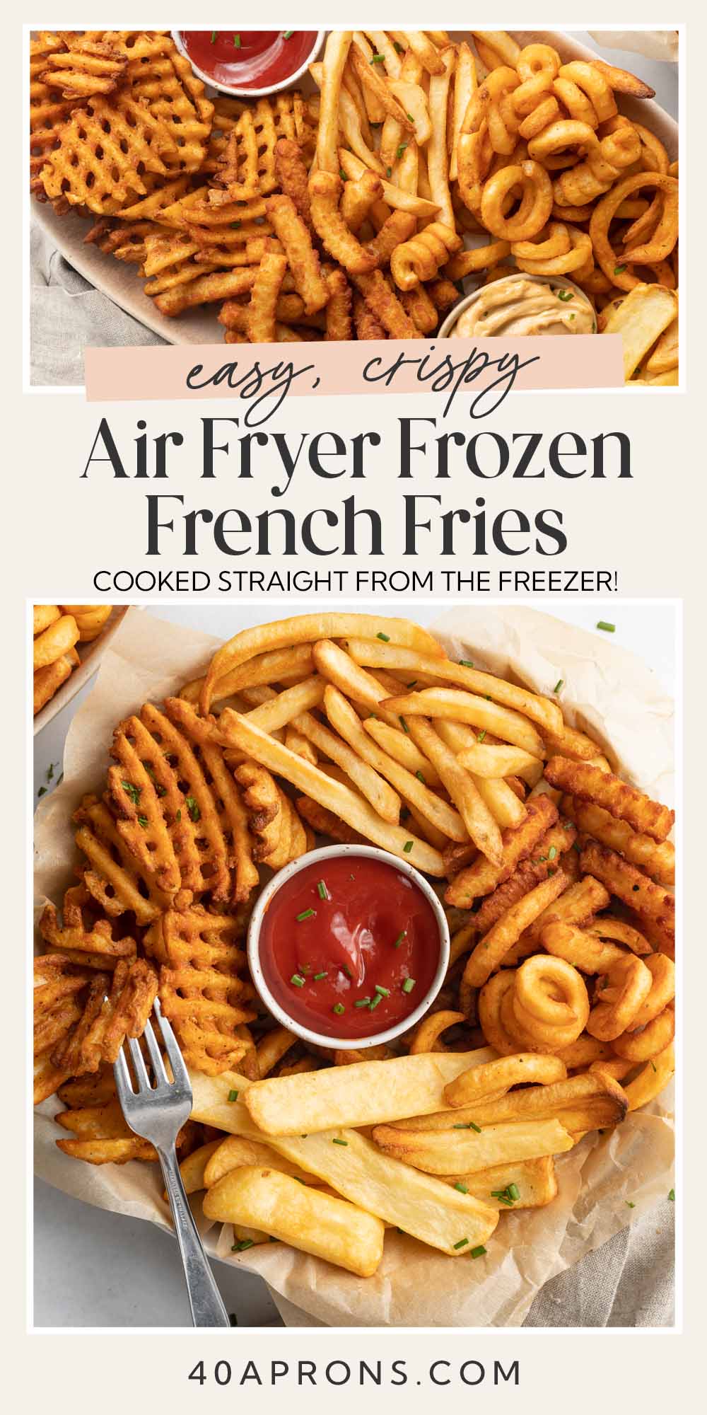 Pin graphic for air fryer frozen french fries.