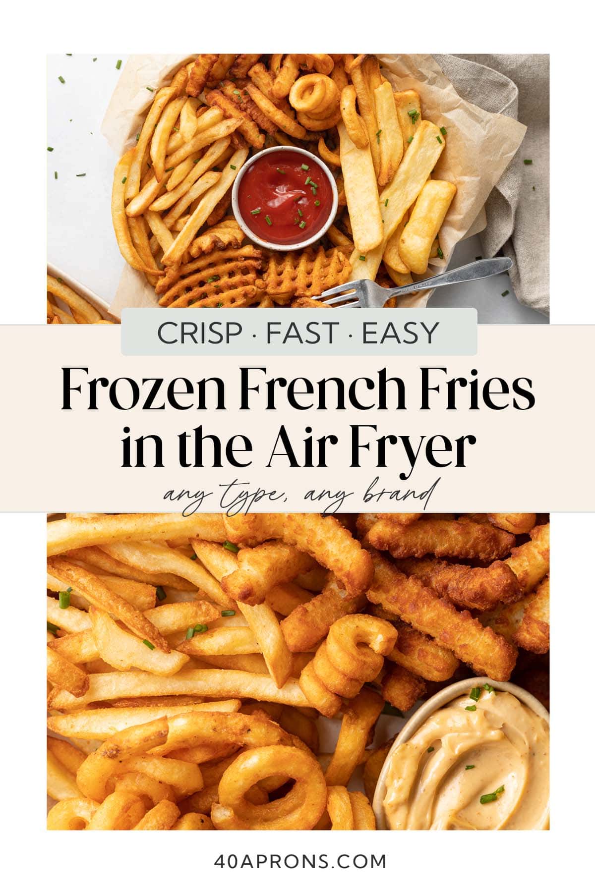 Pin graphic for air fryer frozen french fries.