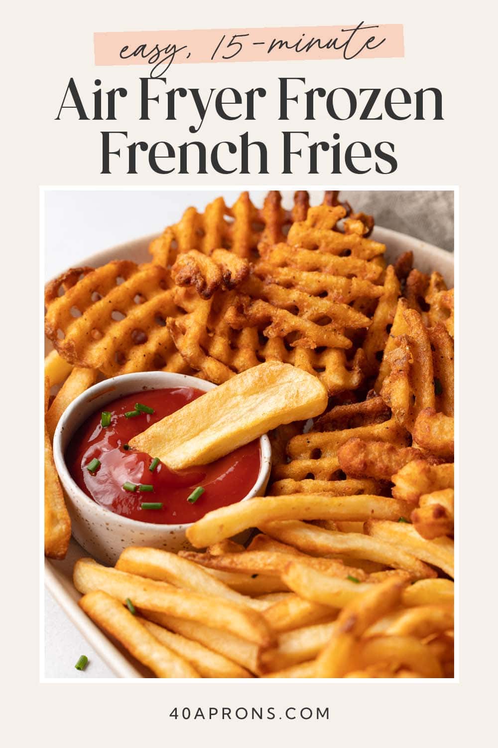 Pin graphic for air fryer frozen french fries.