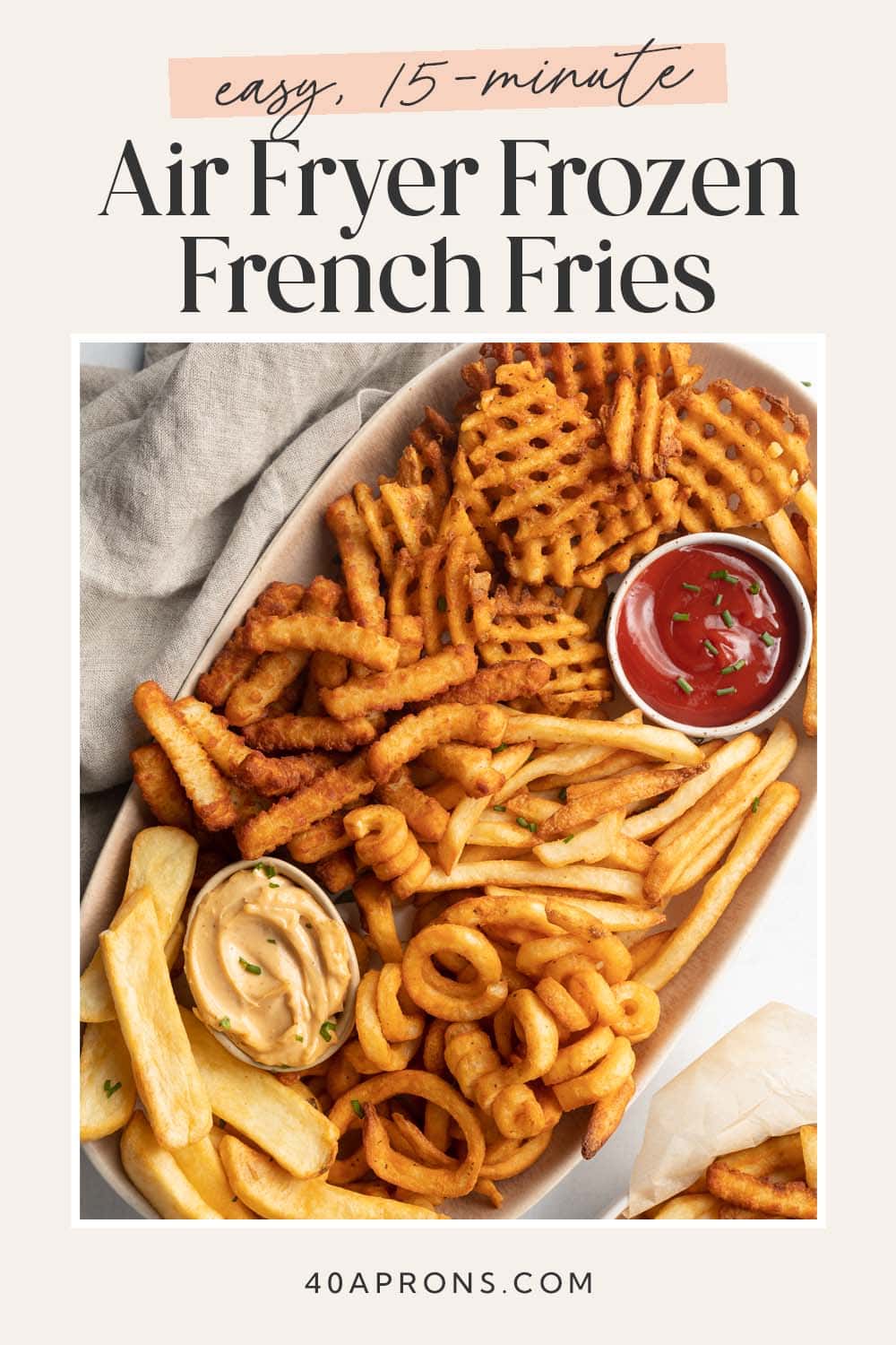 Pin graphic for air fryer frozen french fries.