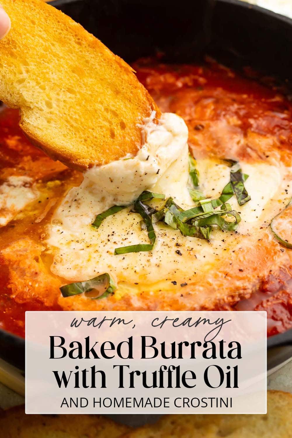 Pin graphic for baked burrata.