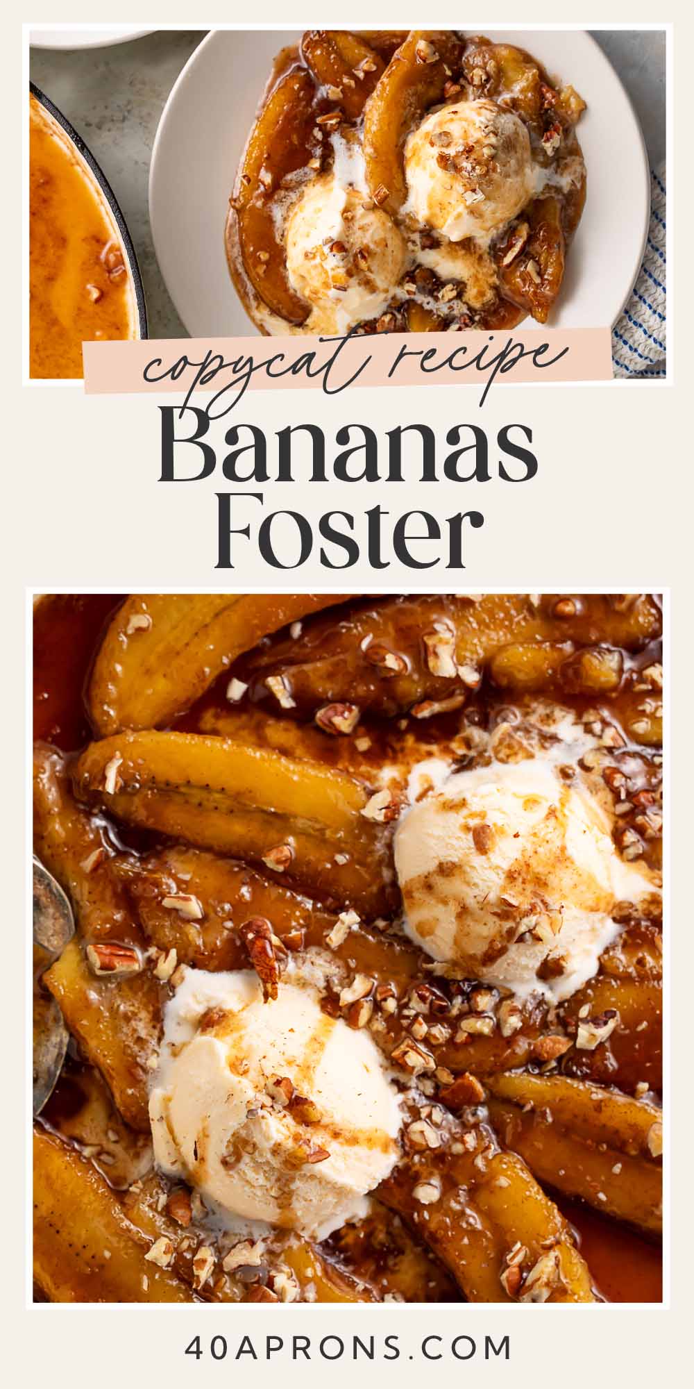 Pin graphic for bananas foster.