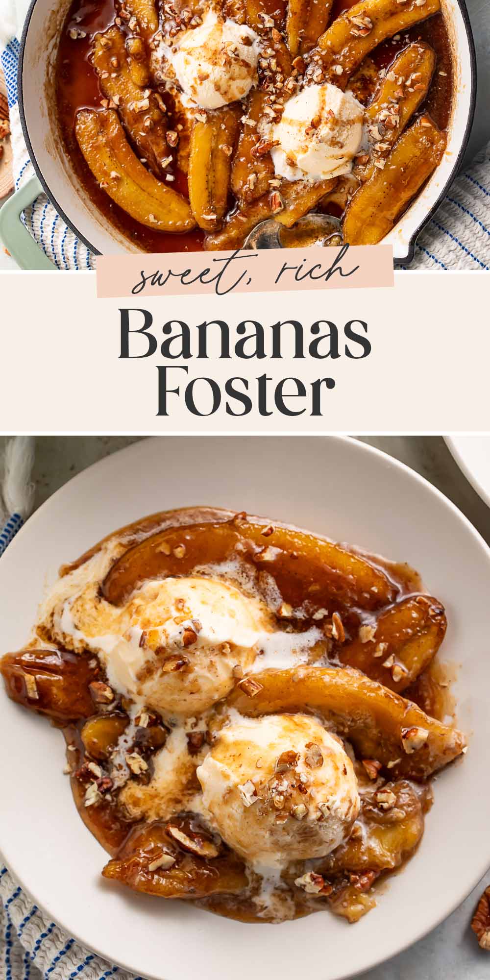 Pin graphic for bananas foster.