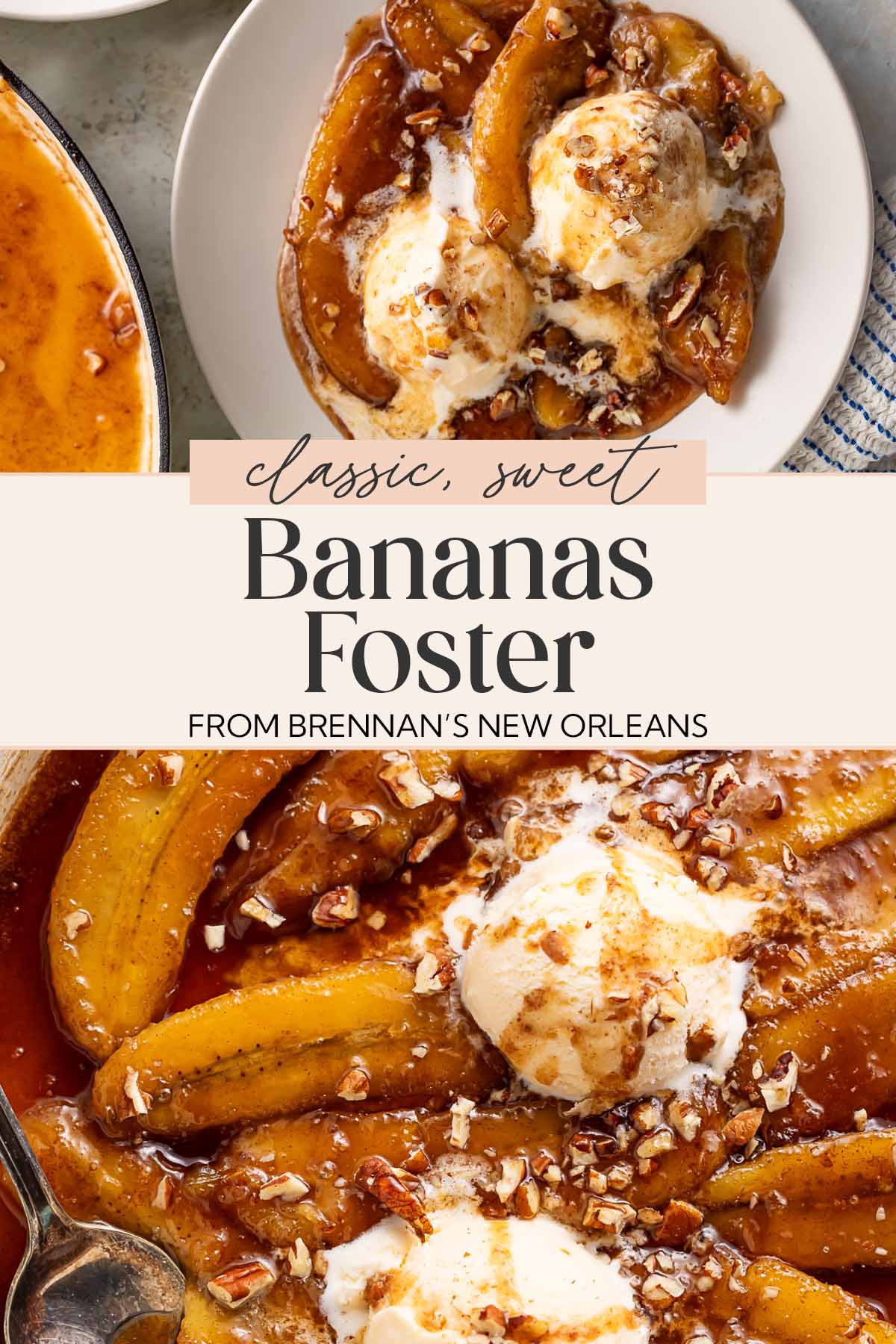 Pin graphic for bananas foster.