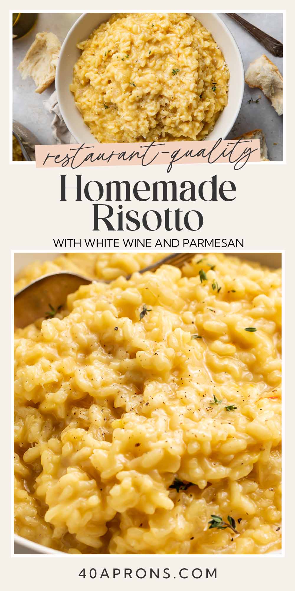 Pin graphic for the best ever risotto recipe.