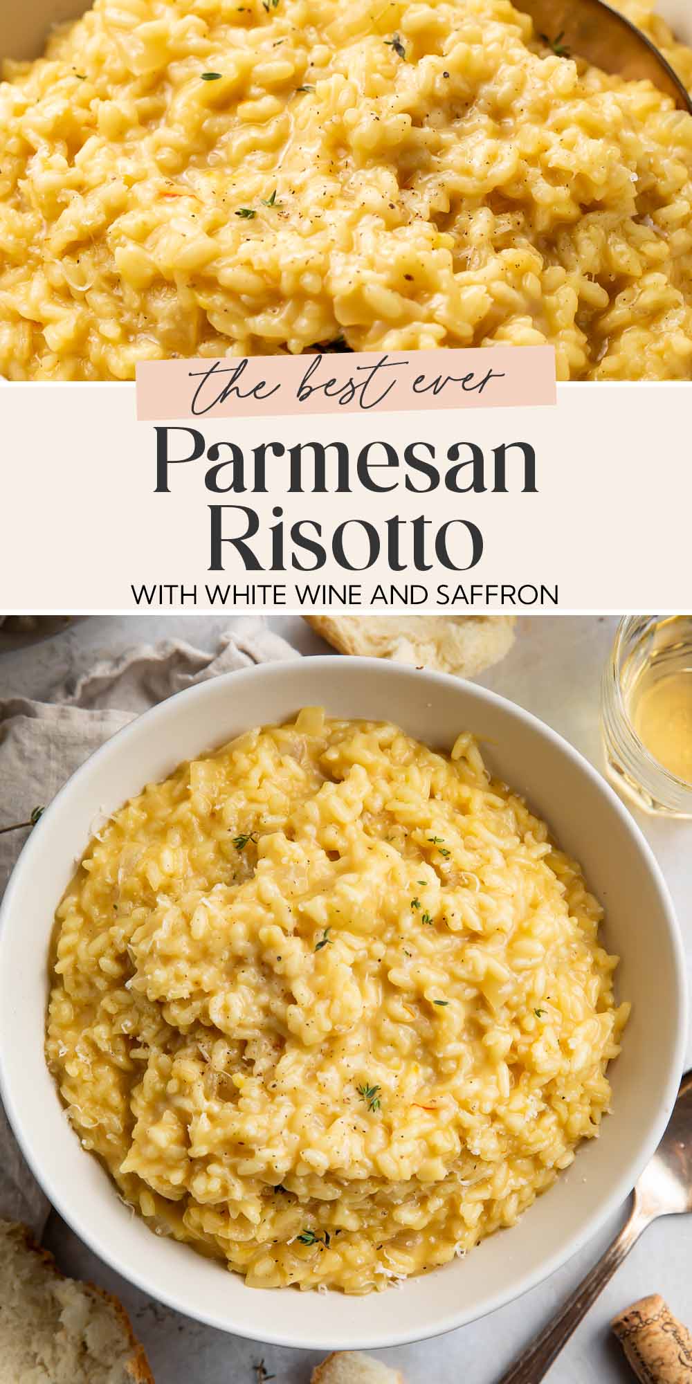 Pin graphic for the best ever risotto recipe.