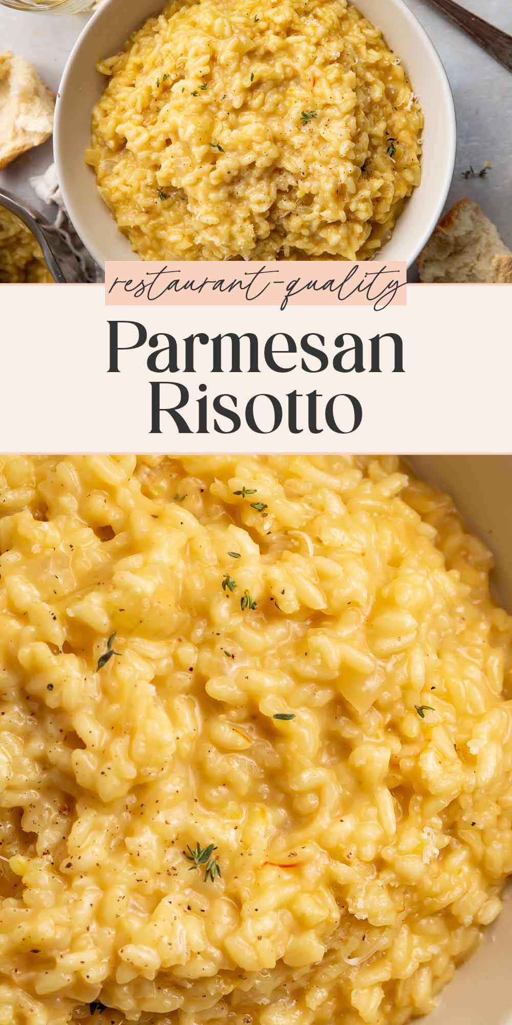 Pin graphic for the best ever risotto recipe.