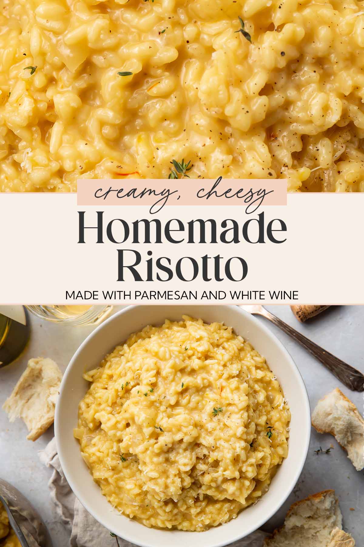 Pin graphic for the best ever risotto recipe.