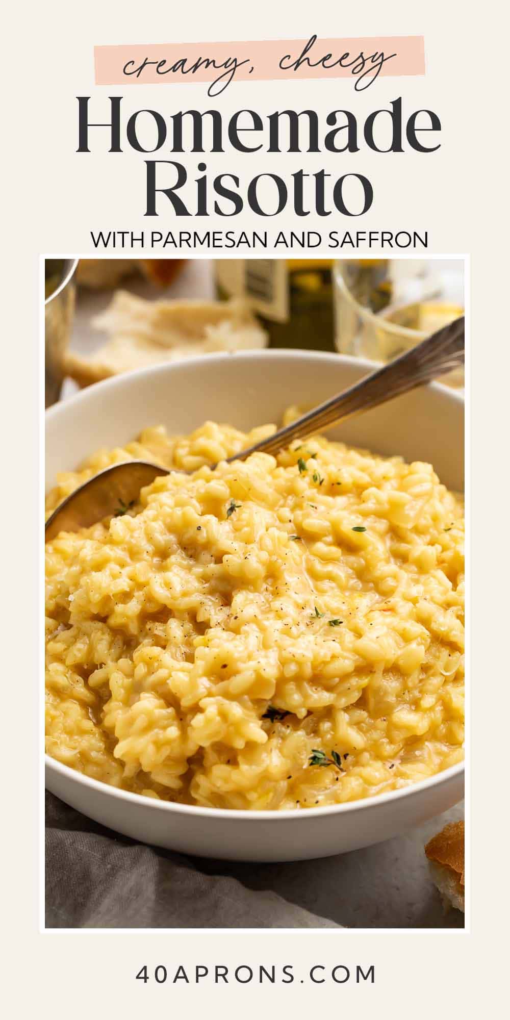 Pin graphic for the best ever risotto recipe.