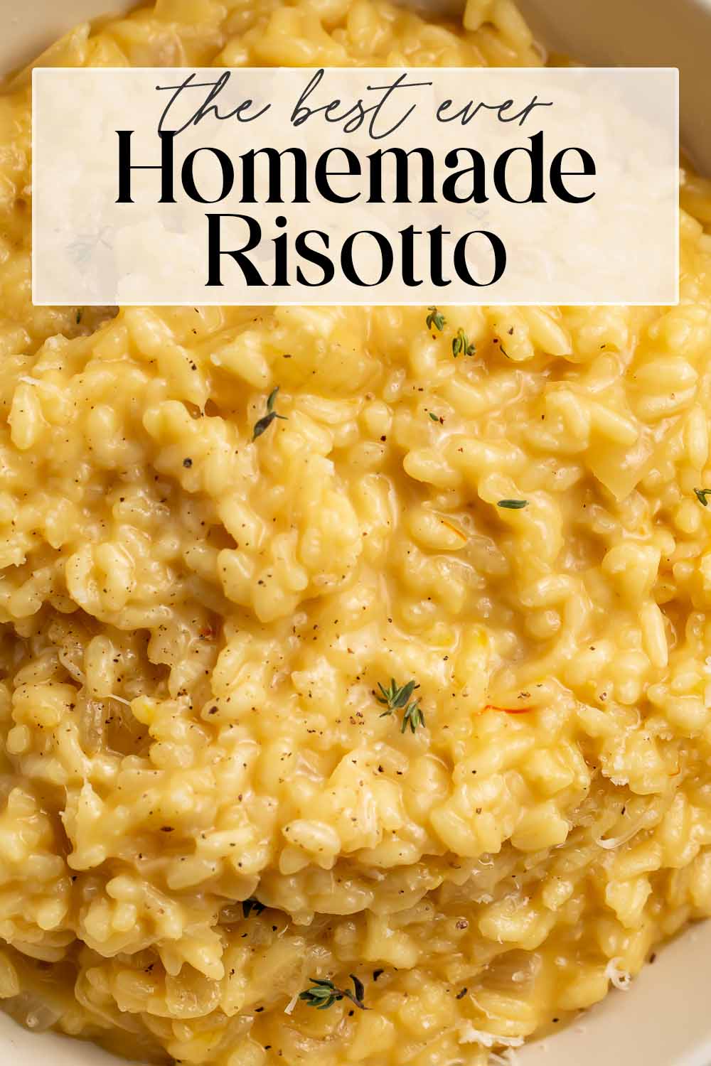 Pin graphic for the best ever risotto recipe.