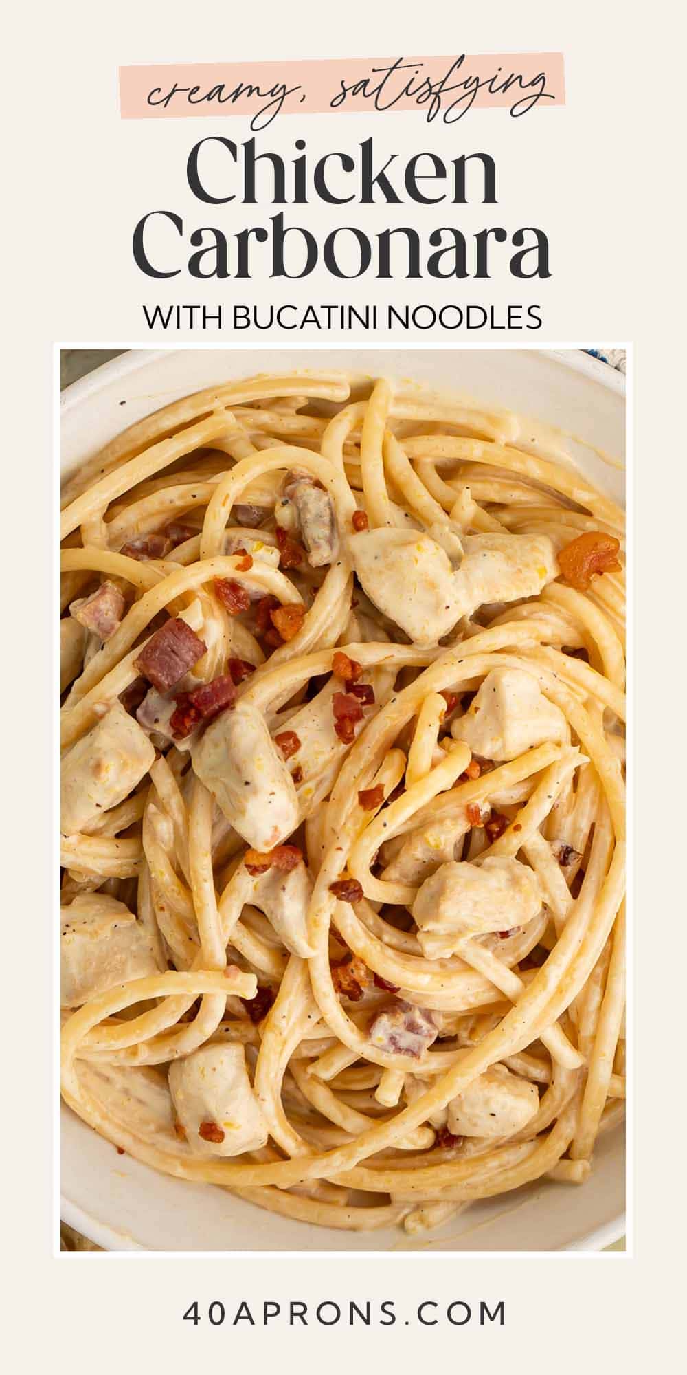 Pin graphic for chicken carbonara.