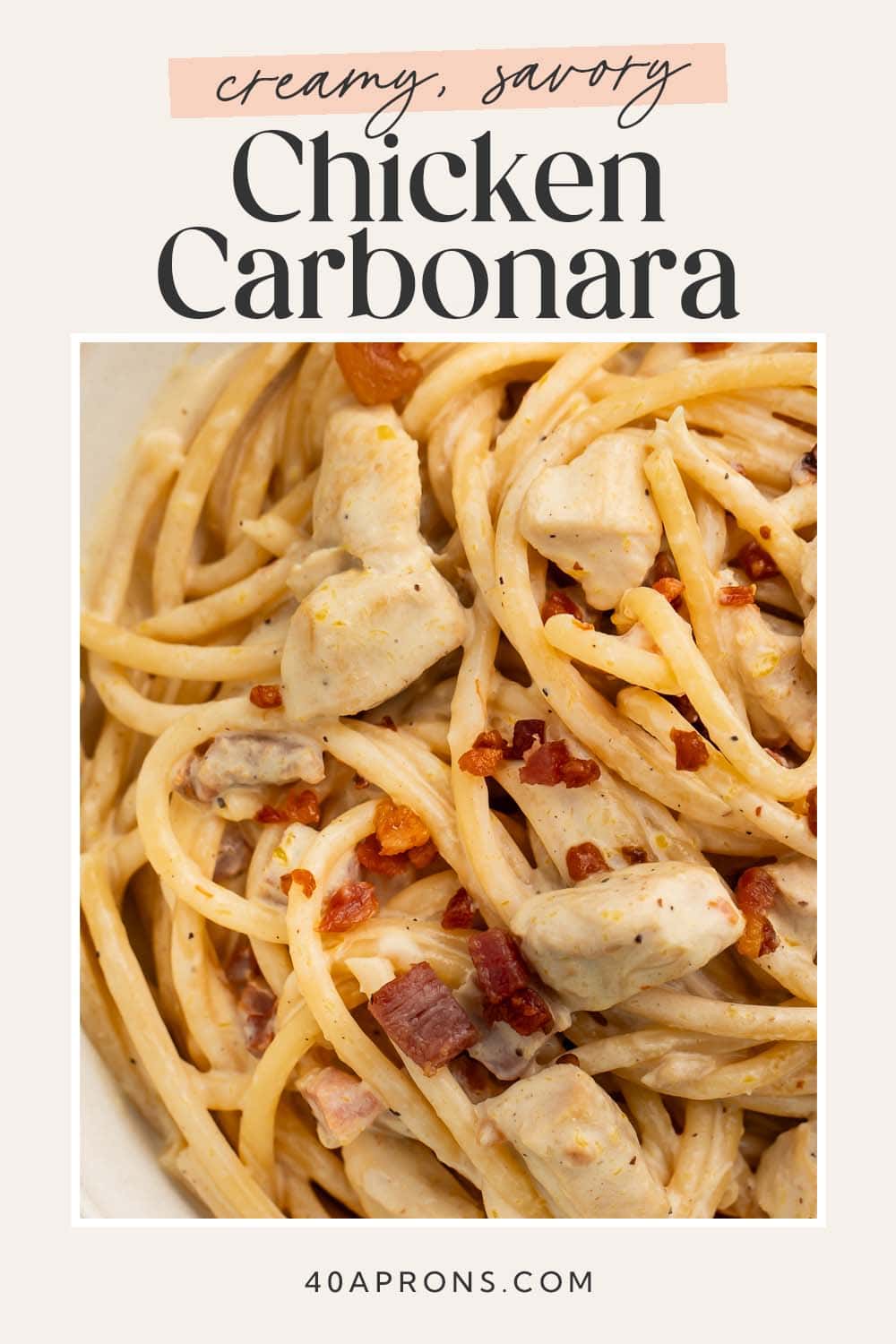 Pin graphic for chicken carbonara.