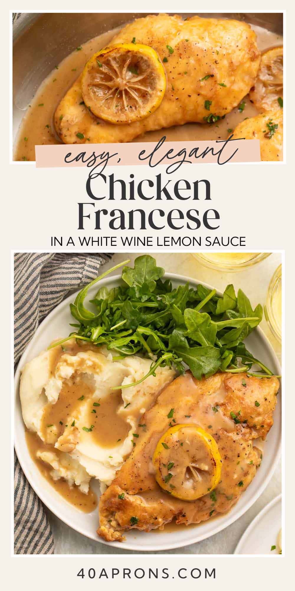 Pin graphic for chicken francese.