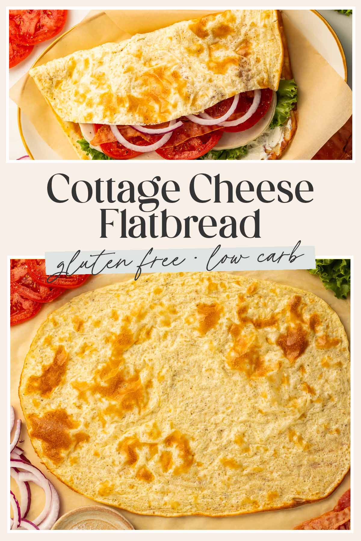 Pin graphic for cottage cheese flatbread.