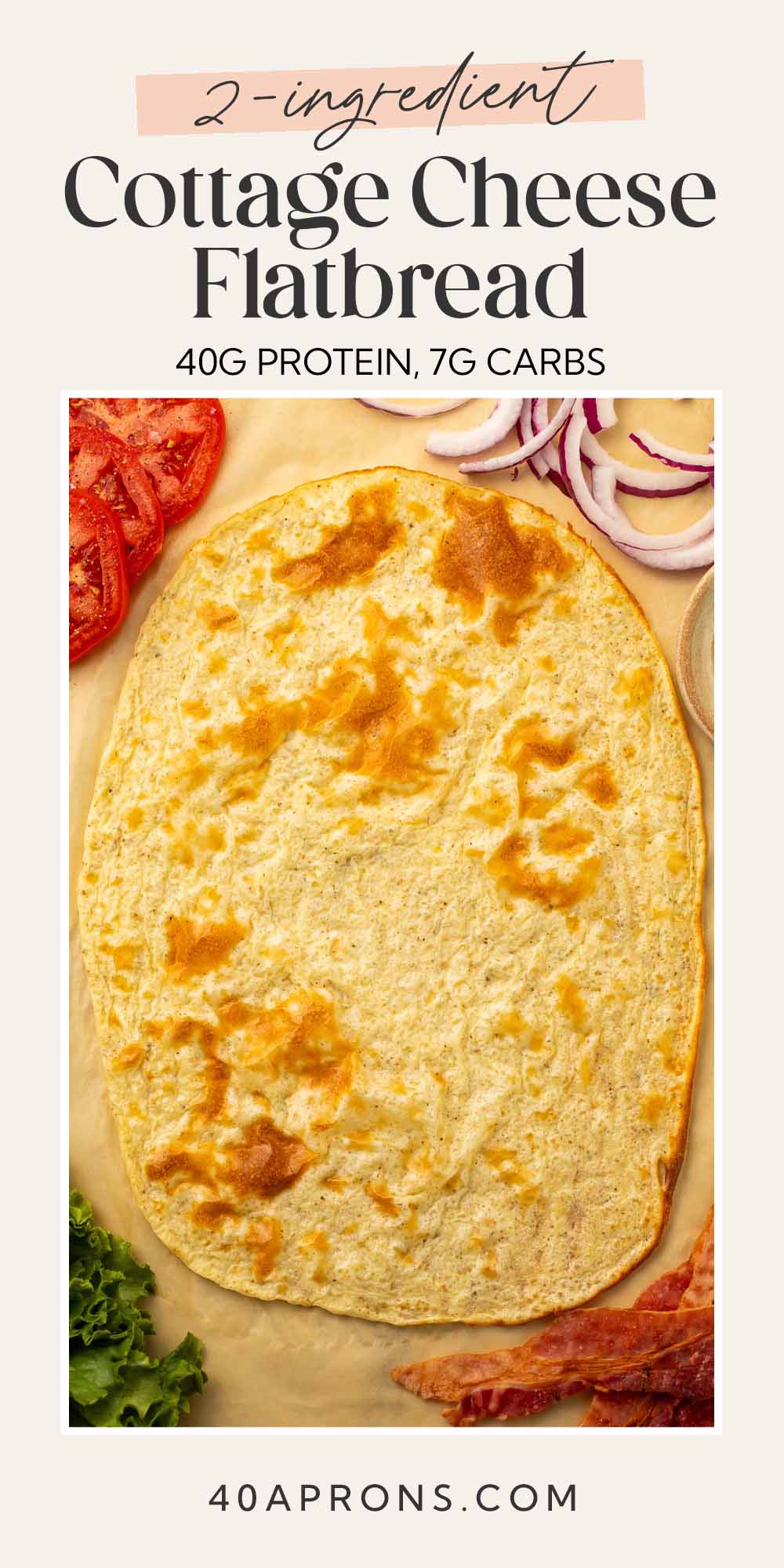 Pin graphic for cottage cheese flatbread.