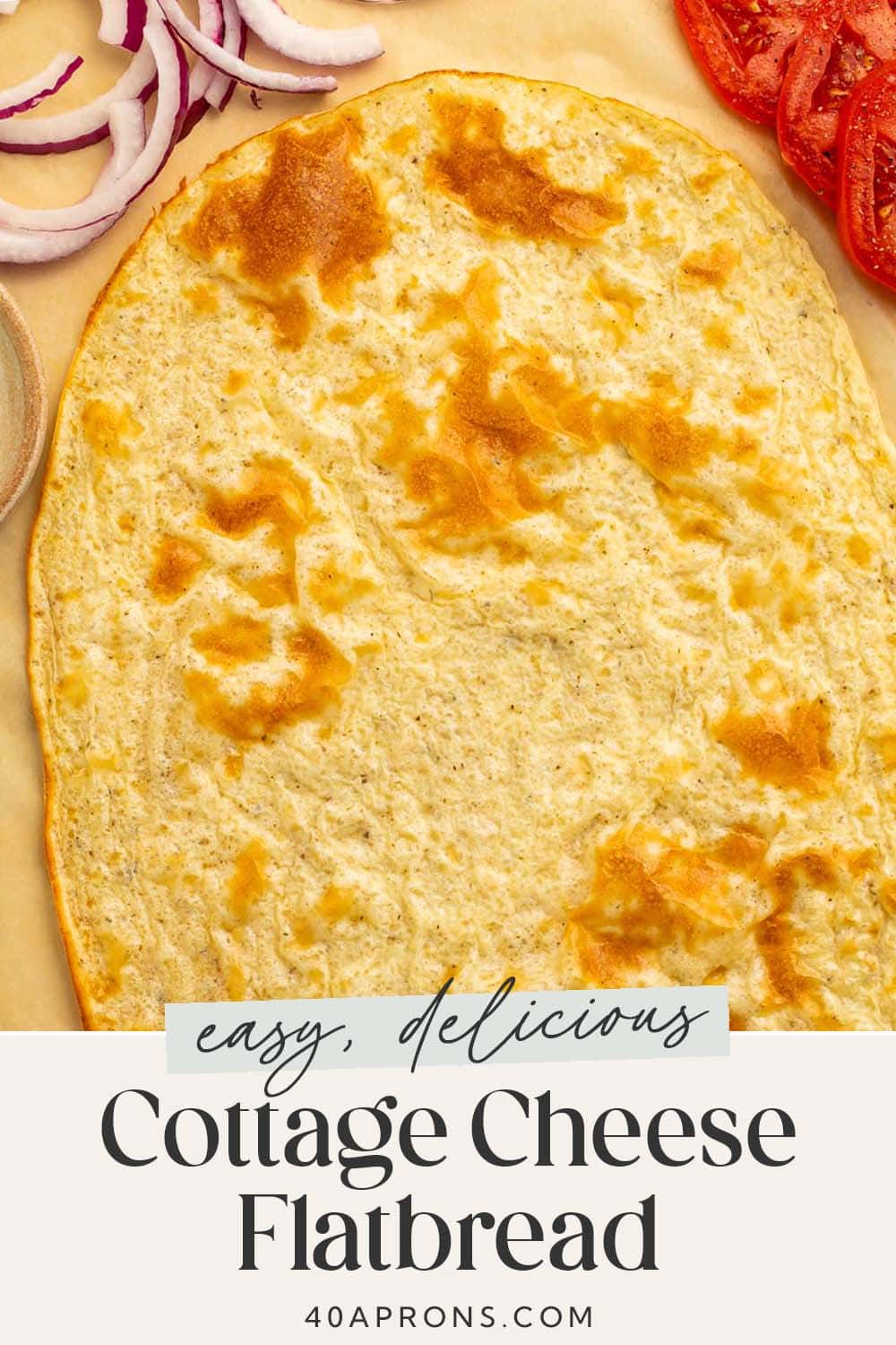 Pin graphic for cottage cheese flatbread.