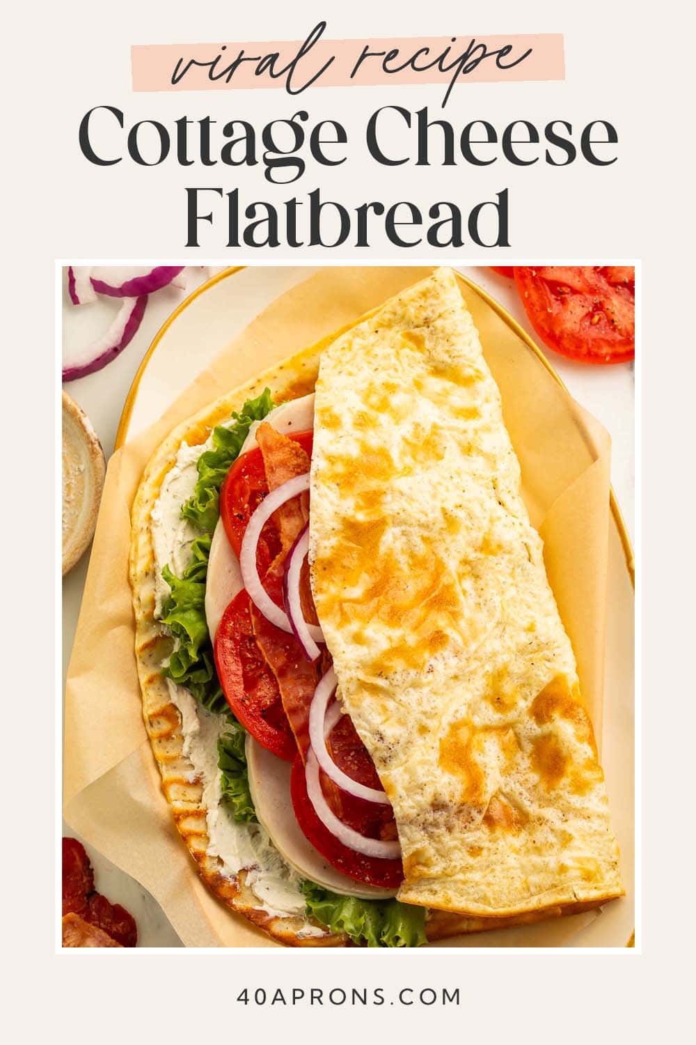 Pin graphic for cottage cheese flatbread.