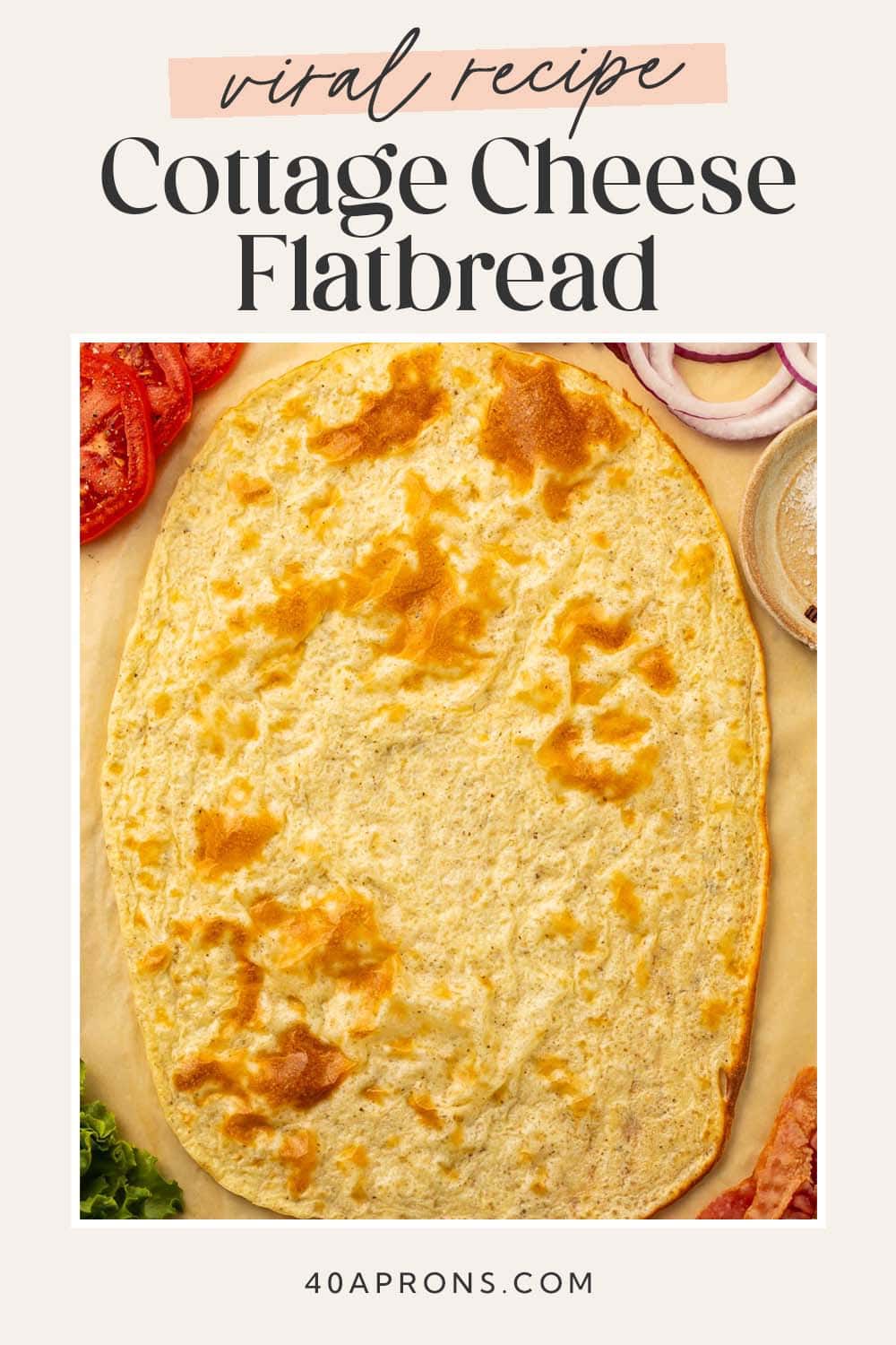 Pin graphic for cottage cheese flatbread.