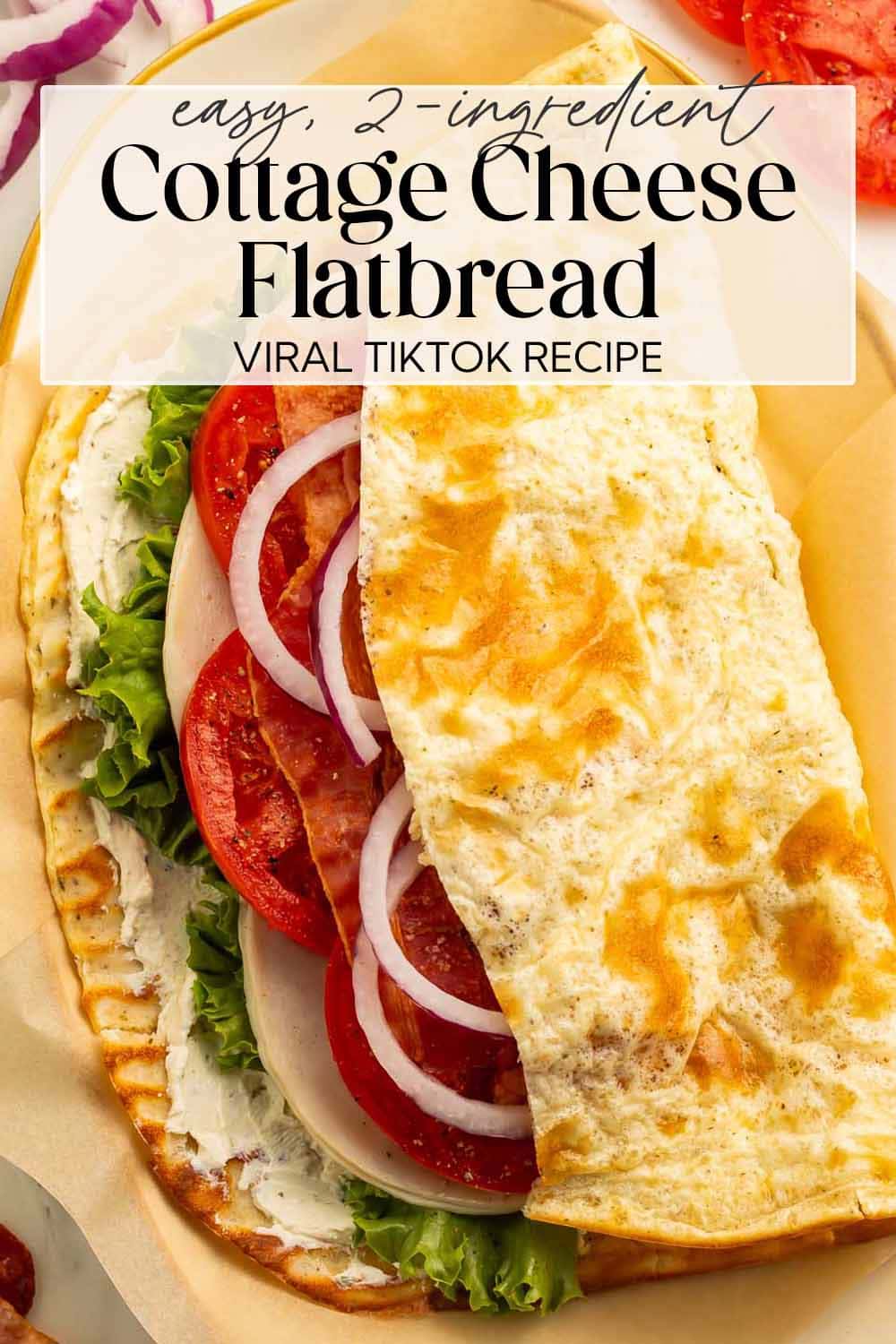 Pin graphic for cottage cheese flatbread.