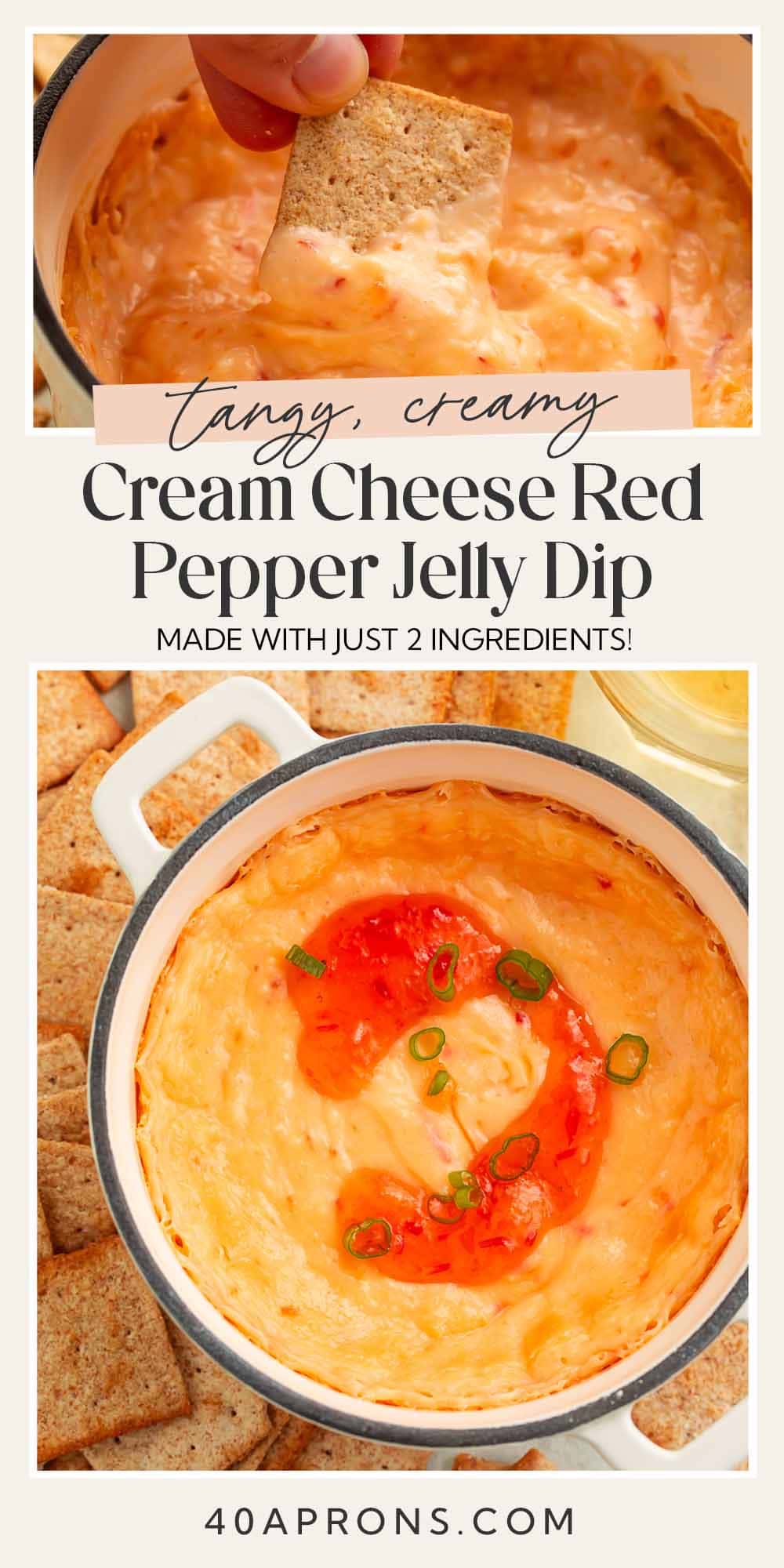 Pin graphic for cream cheese red pepper jelly dip.