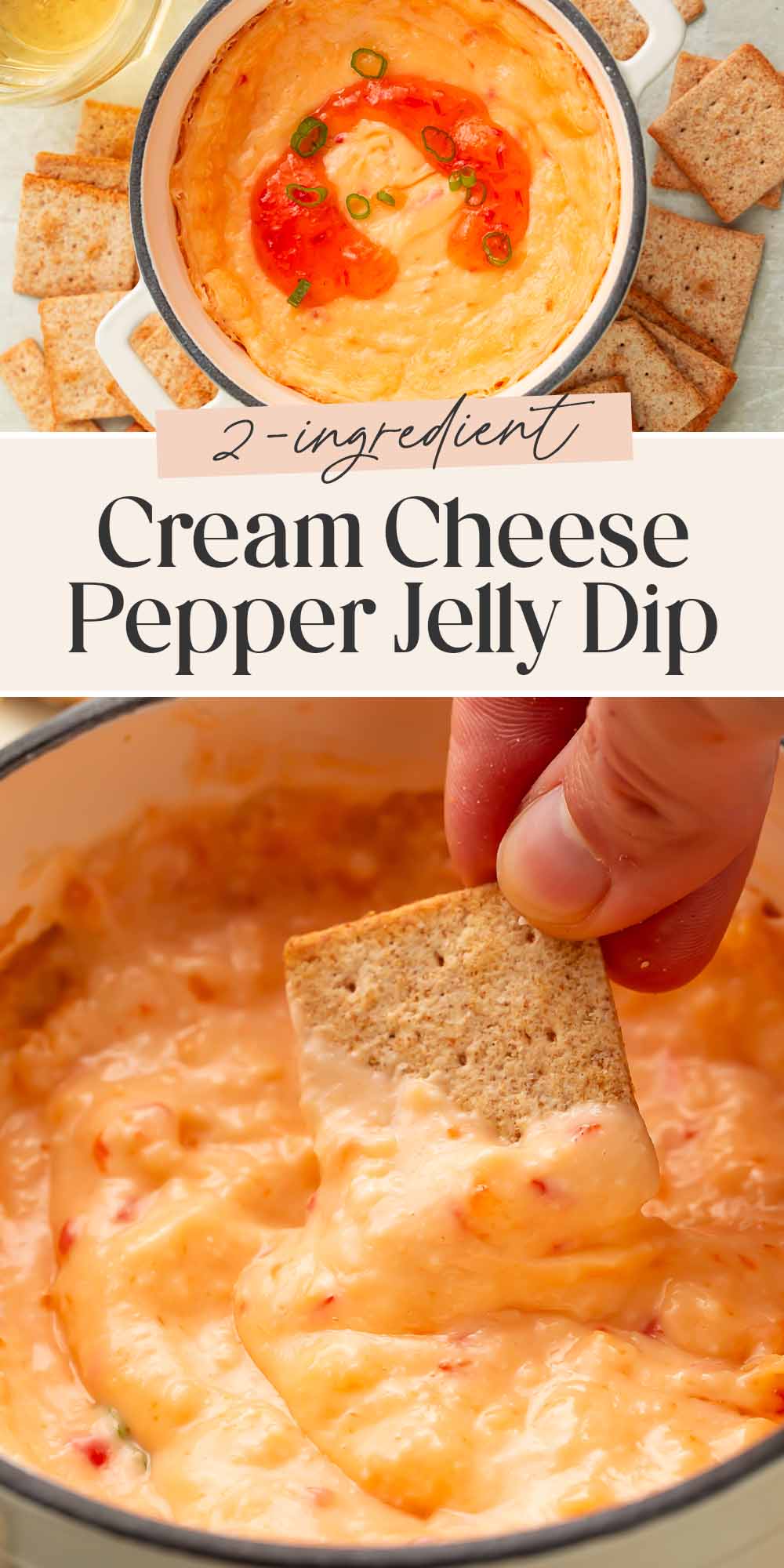 Pin graphic for cream cheese red pepper jelly dip.